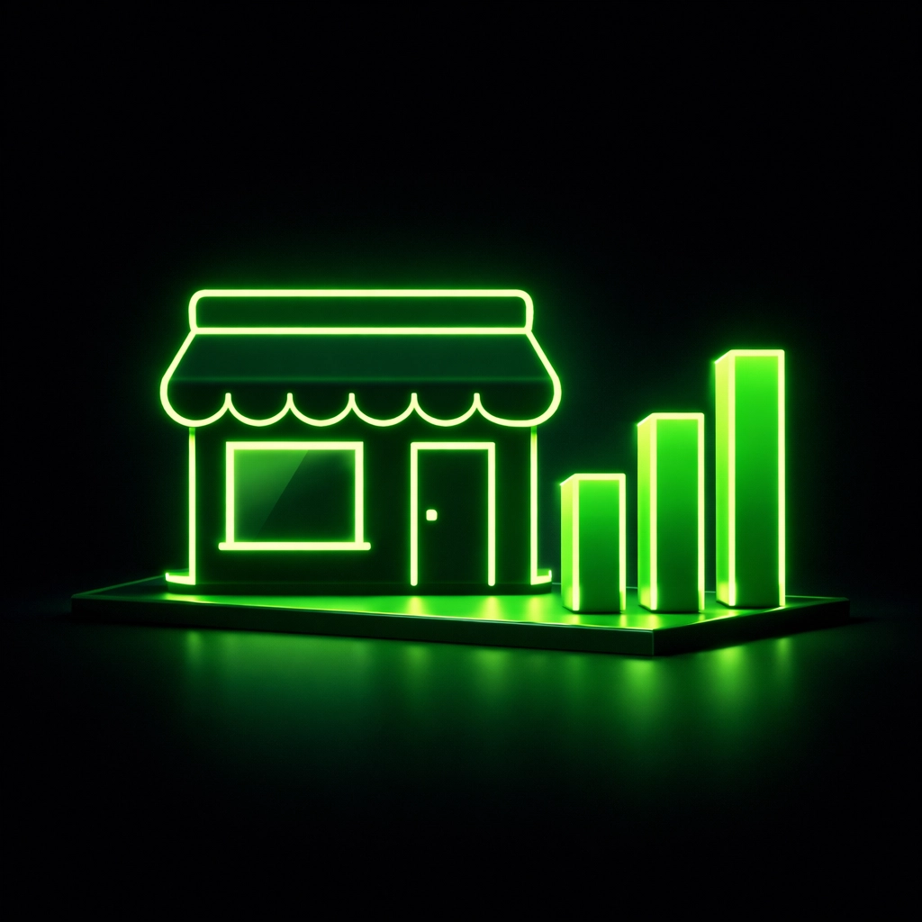 Modern glowing storefront silhouette symbolizing growth for local businesses in the Amerishop directory.