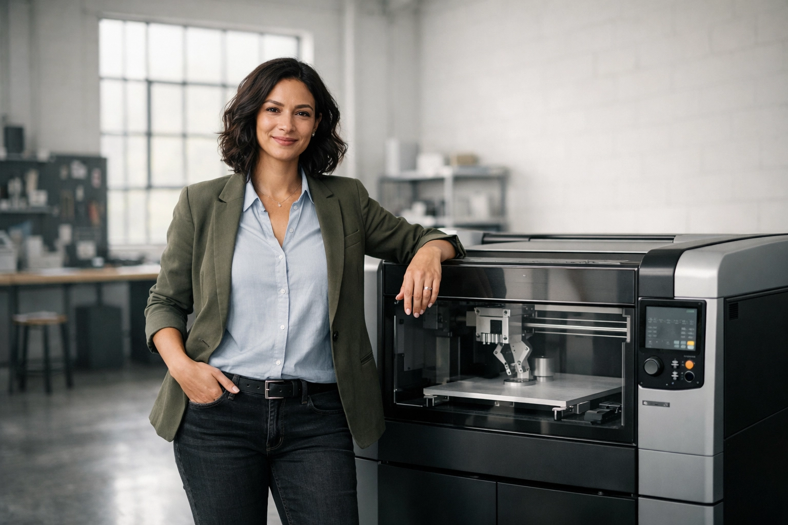 A business owner with high-tech machinery, illustrating equipment financing and leasing options in Canada.
