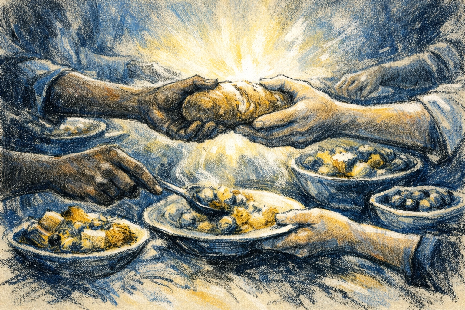 [ILLUSTRATION] Hands Sharing Bread