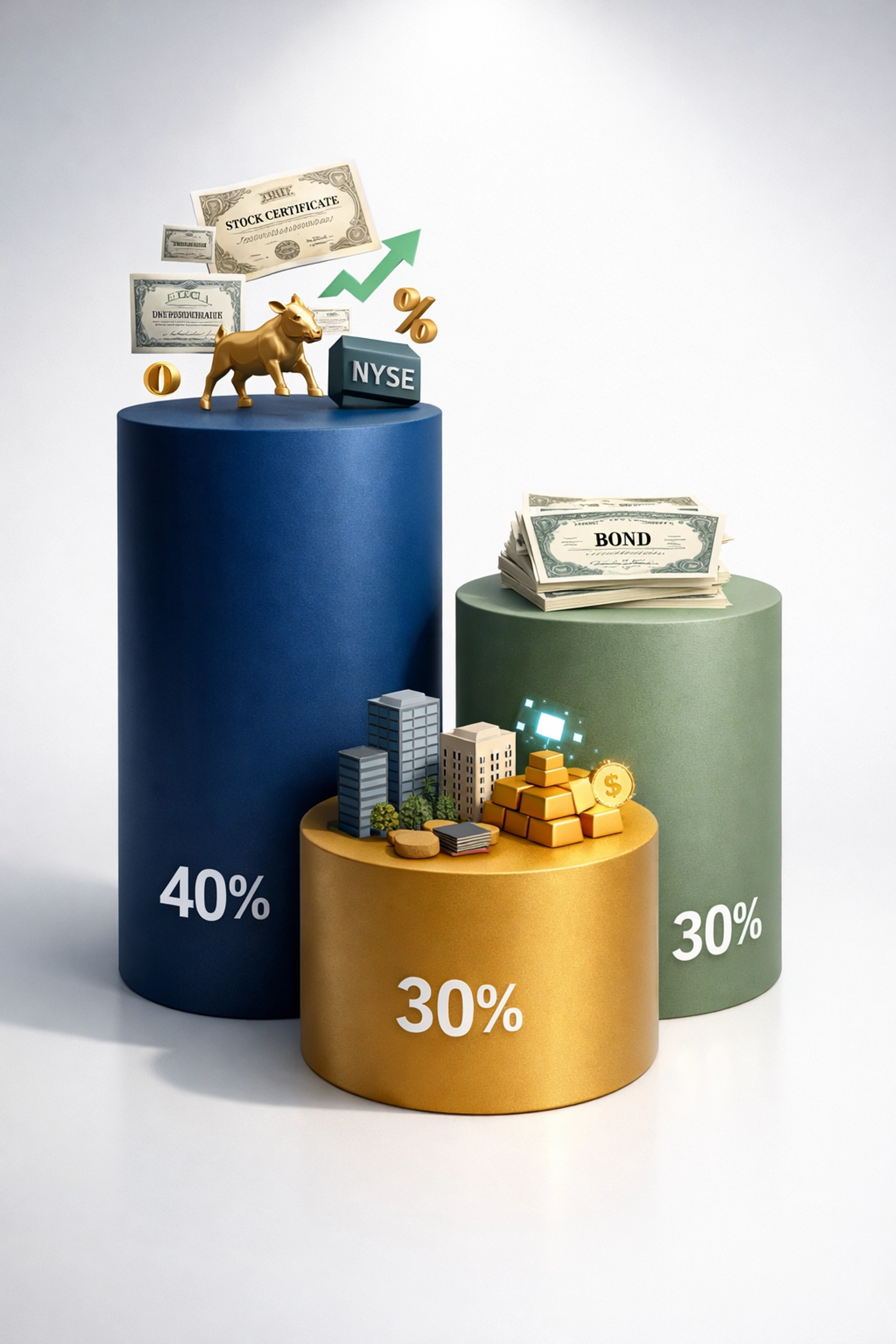40/30/30 portfolio allocation model showing stocks, bonds, and alternative assets breakdown