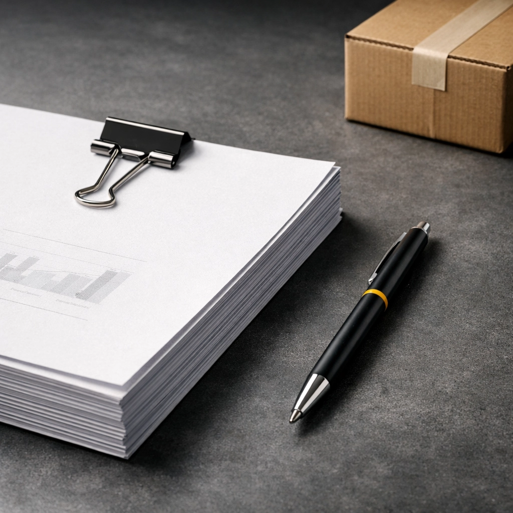 Stack of wholesale business documents and a resale certificate for Amazon FBA inventory sourcing.