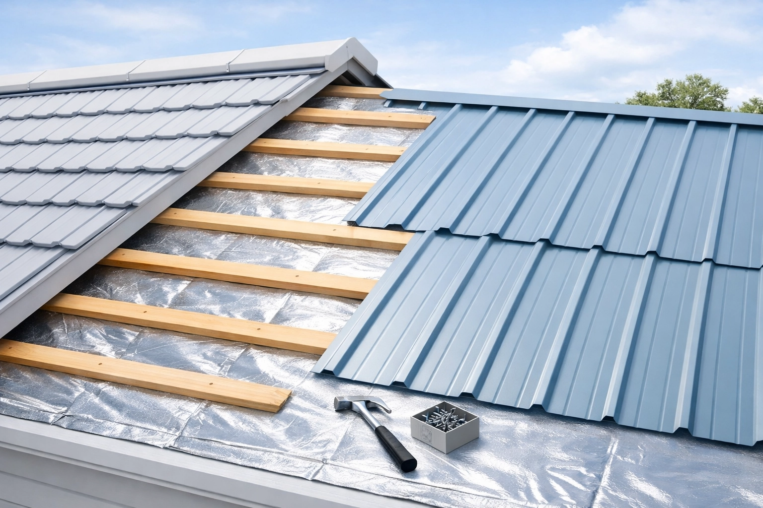 Professional roof restoration process with new sarking and metal roofing on the Northern Beaches.