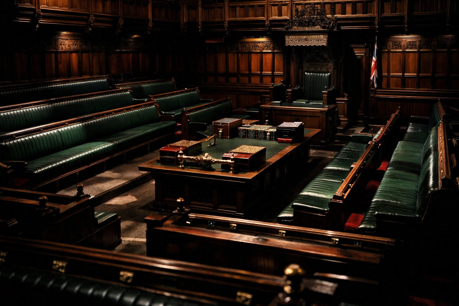 Empty seats in Canada's House of Commons chamber symbolizing political division