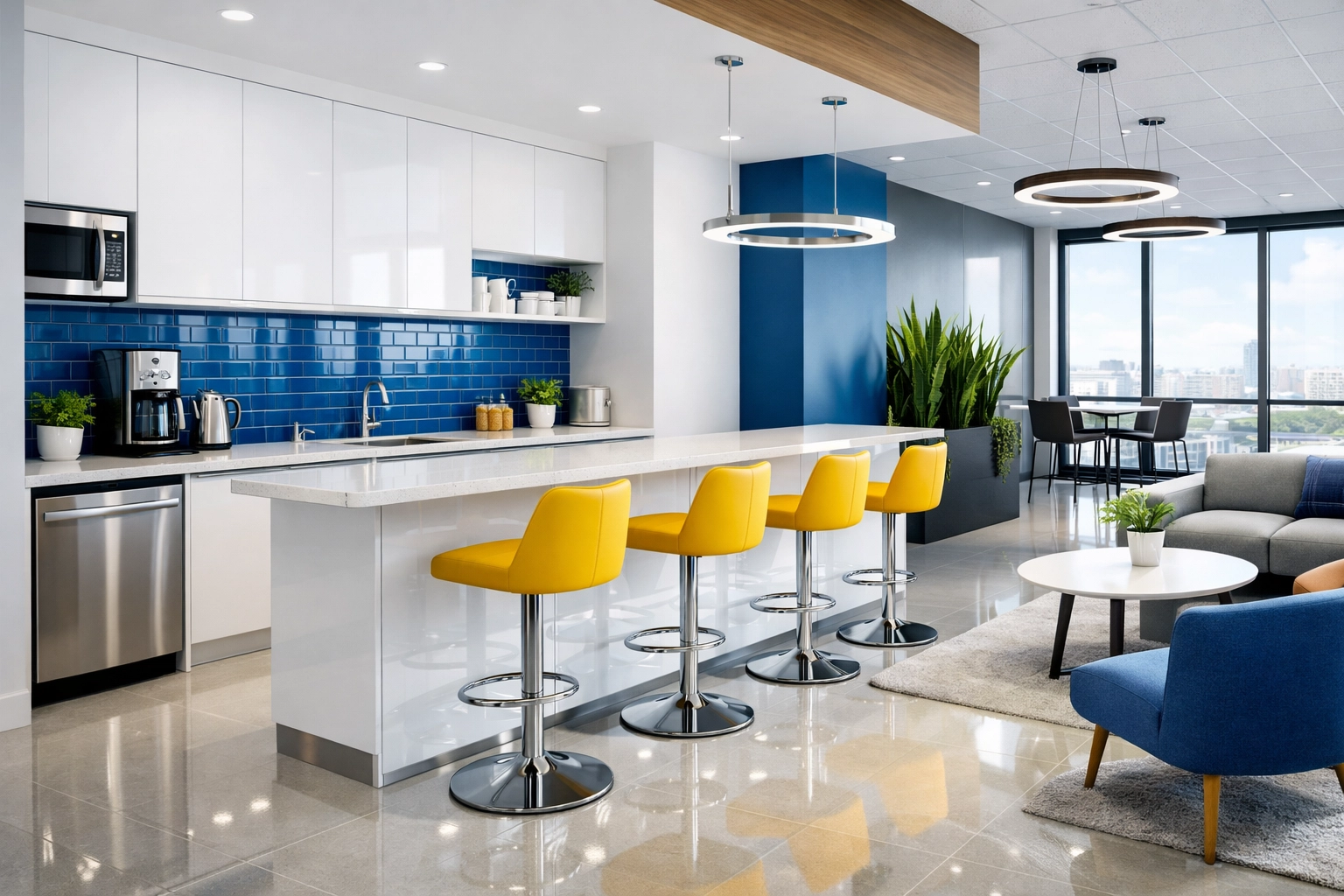 Sparkling modern office breakroom in Worcester after a thorough Ninja-Level Office Cleaning session.