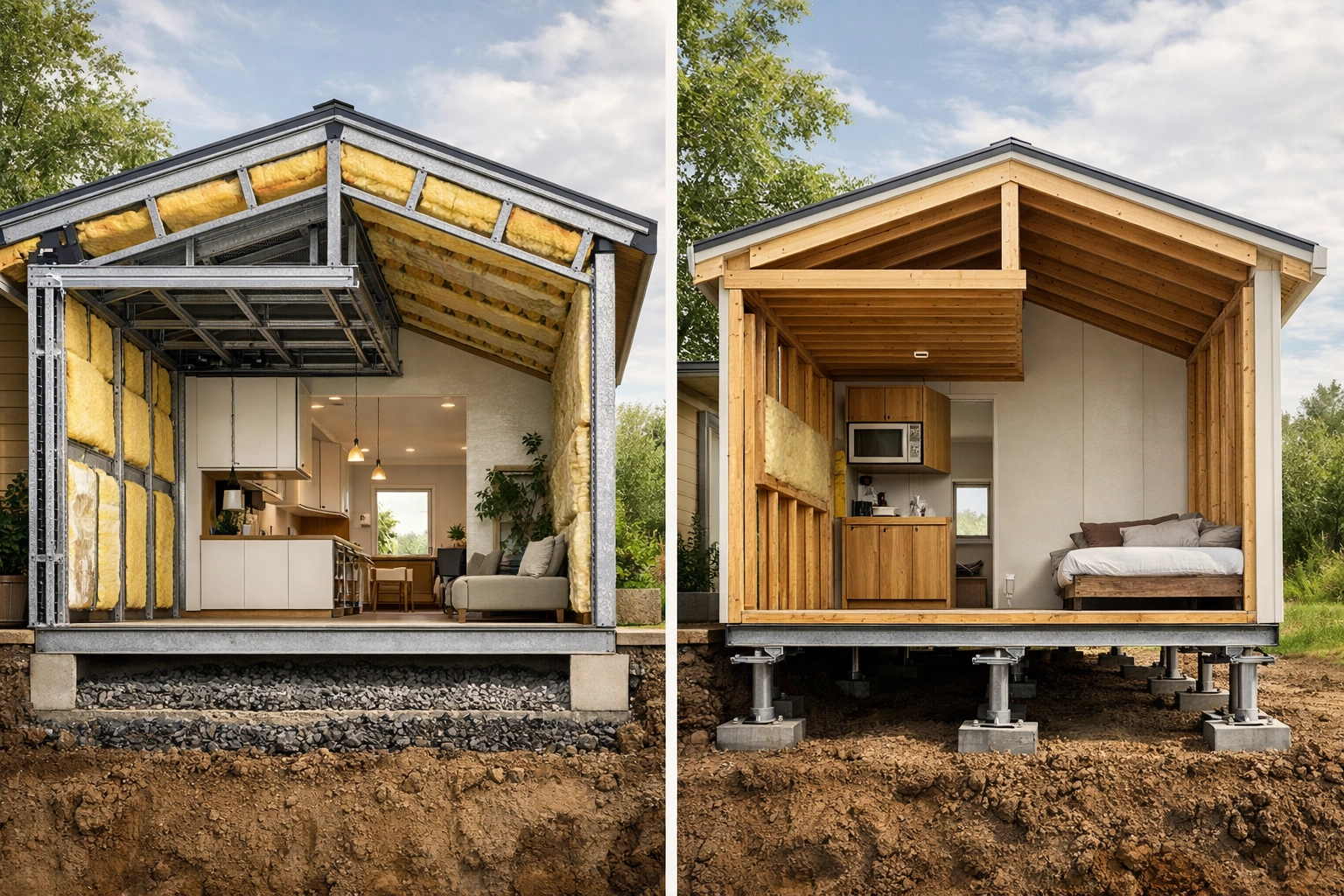 Modular home permanent foundation compared to transportable home on steel piers