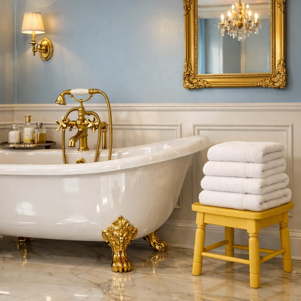 Pristine clawfoot tub and heritage bathroom detail from a bi weekly house cleaning in Concord.