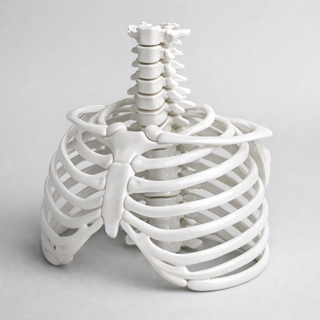 Minimalist skeletal model illustrating improved bone density and structural integrity from MK-677 research.