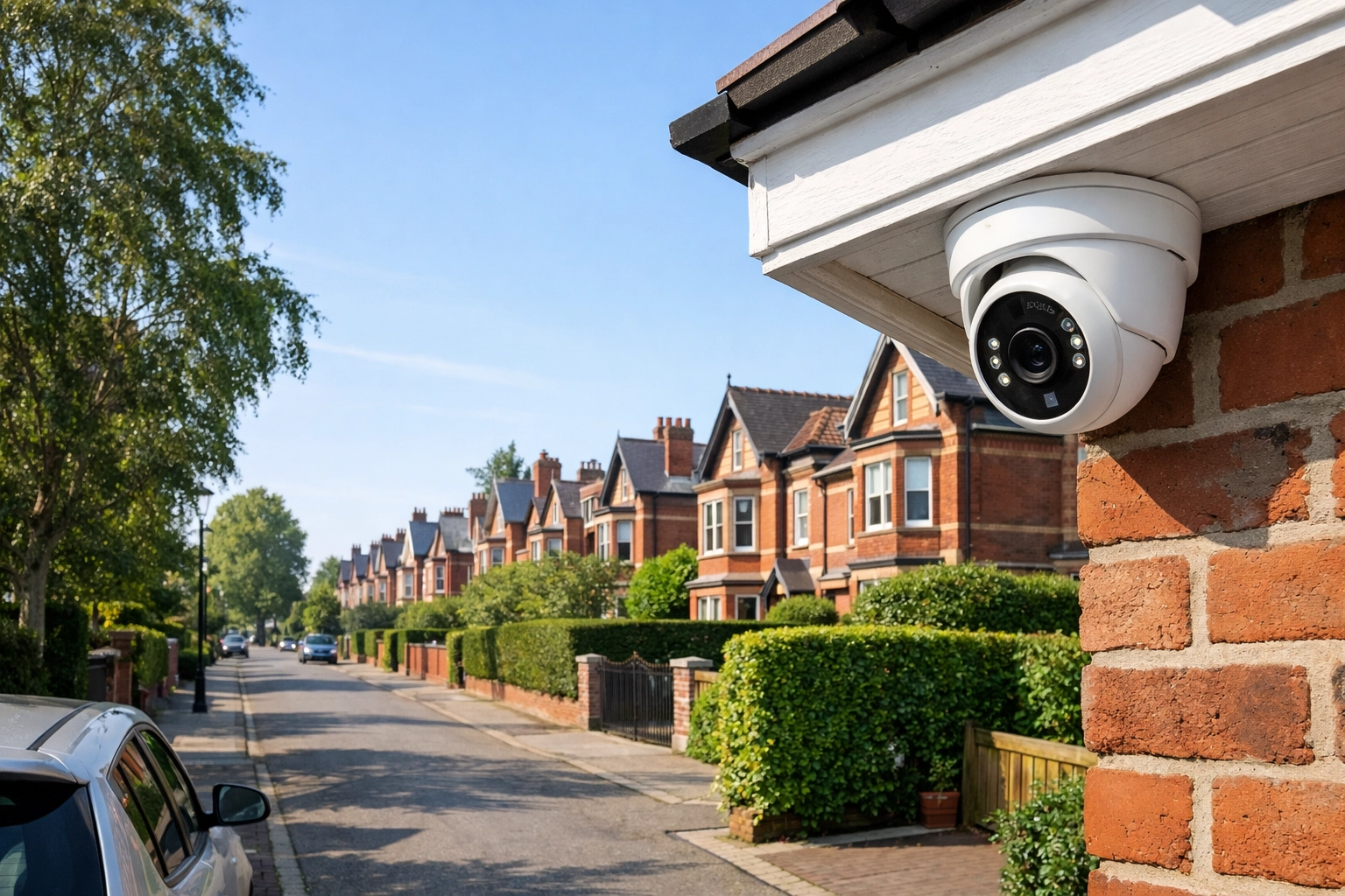 Professional IP security camera installation on a North Oxford residential street in Summertown.