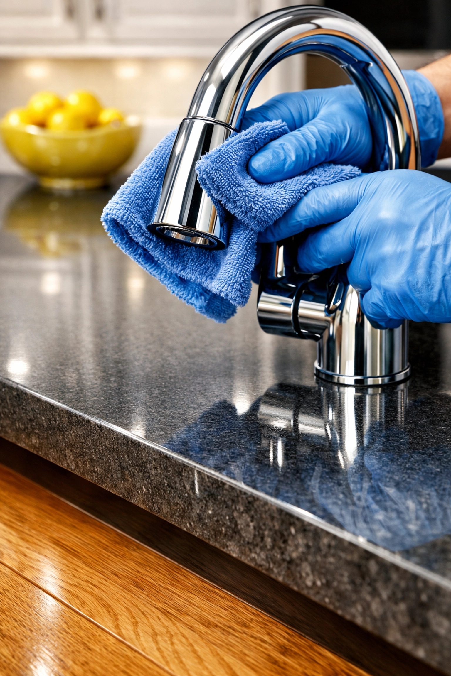 Professional weekly house cleaning in Westborough highlighting detailed kitchen sanitization and polished surfaces.