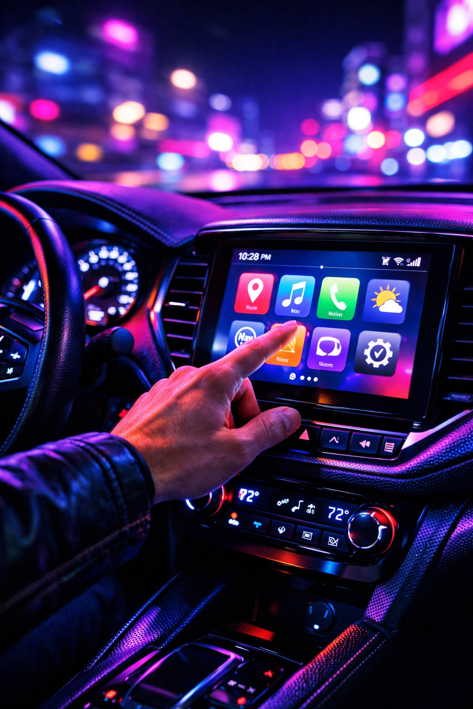 Modern car audio touchscreen interface and head unit upgrade in a Chattanooga vehicle interior.