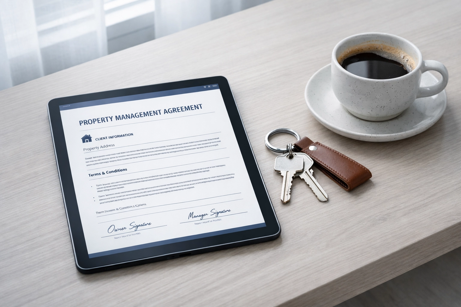 Digital EICR report and house keys on a desk, highlighting easy property compliance for Dorset landlords.