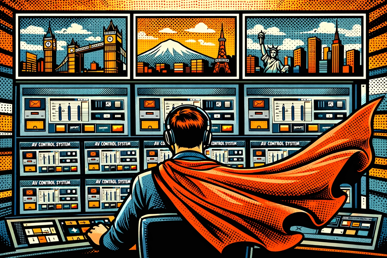 AV technician monitoring global AV integration systems to ensure consistent user experience worldwide