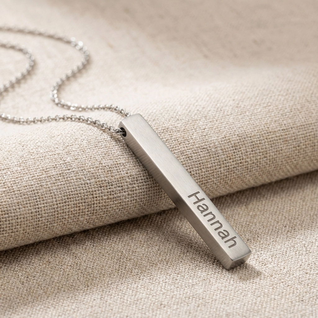 Vertical Bar Pendant Necklace — Hannah engraving