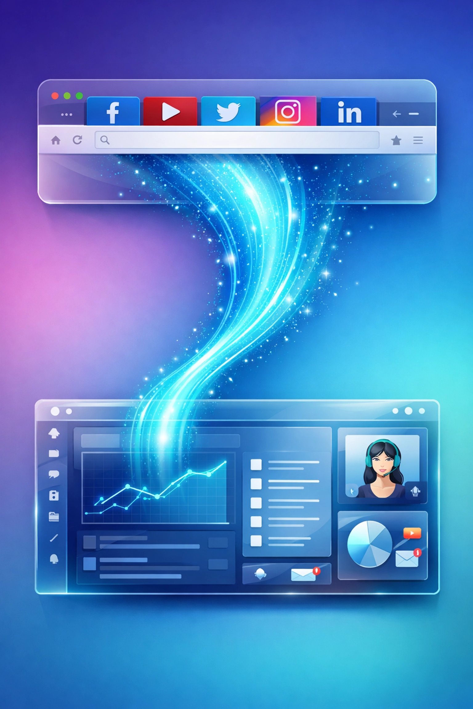 Browser workflow showing seamless creator discovery integration from social platforms to workspace