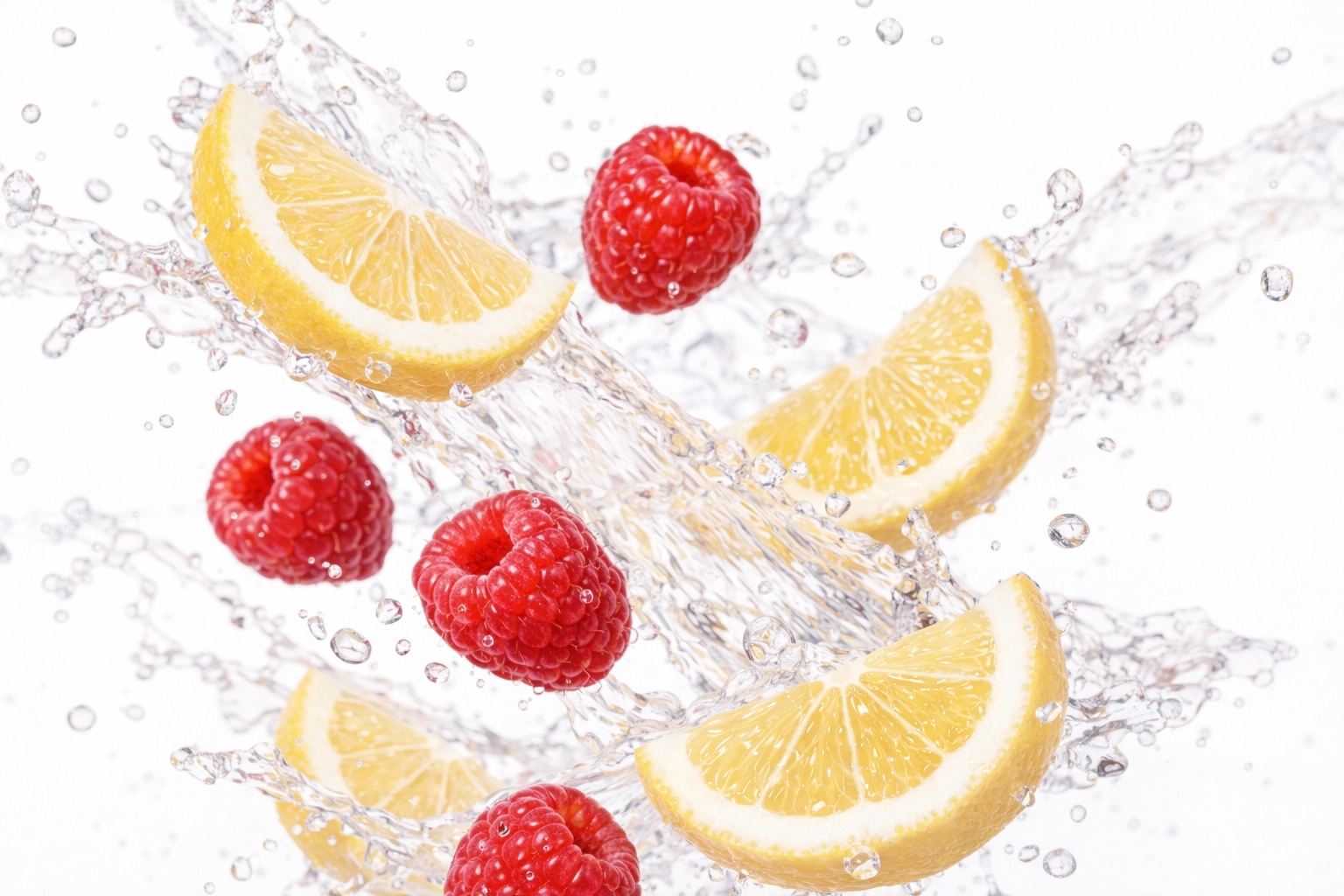 Clean natural electrolyte drink with lemon and raspberries for a Vitamin C immune boost.