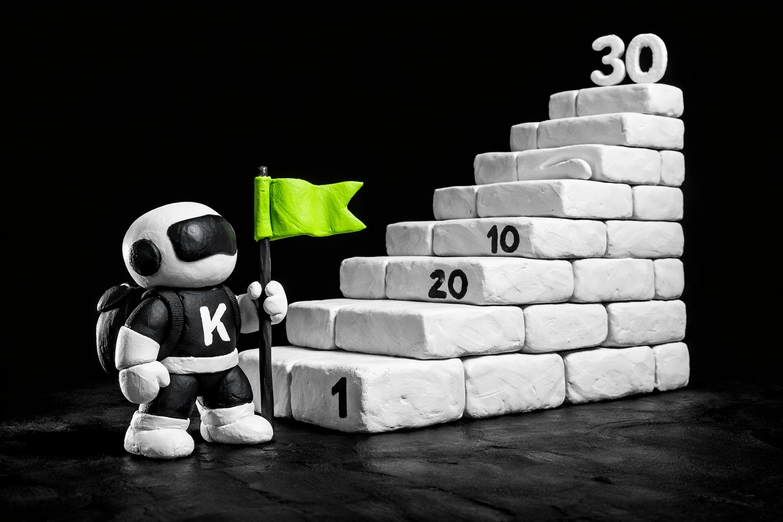 KINETK Hero climbing a 30-day action plan timeline for resume optimization and career success.