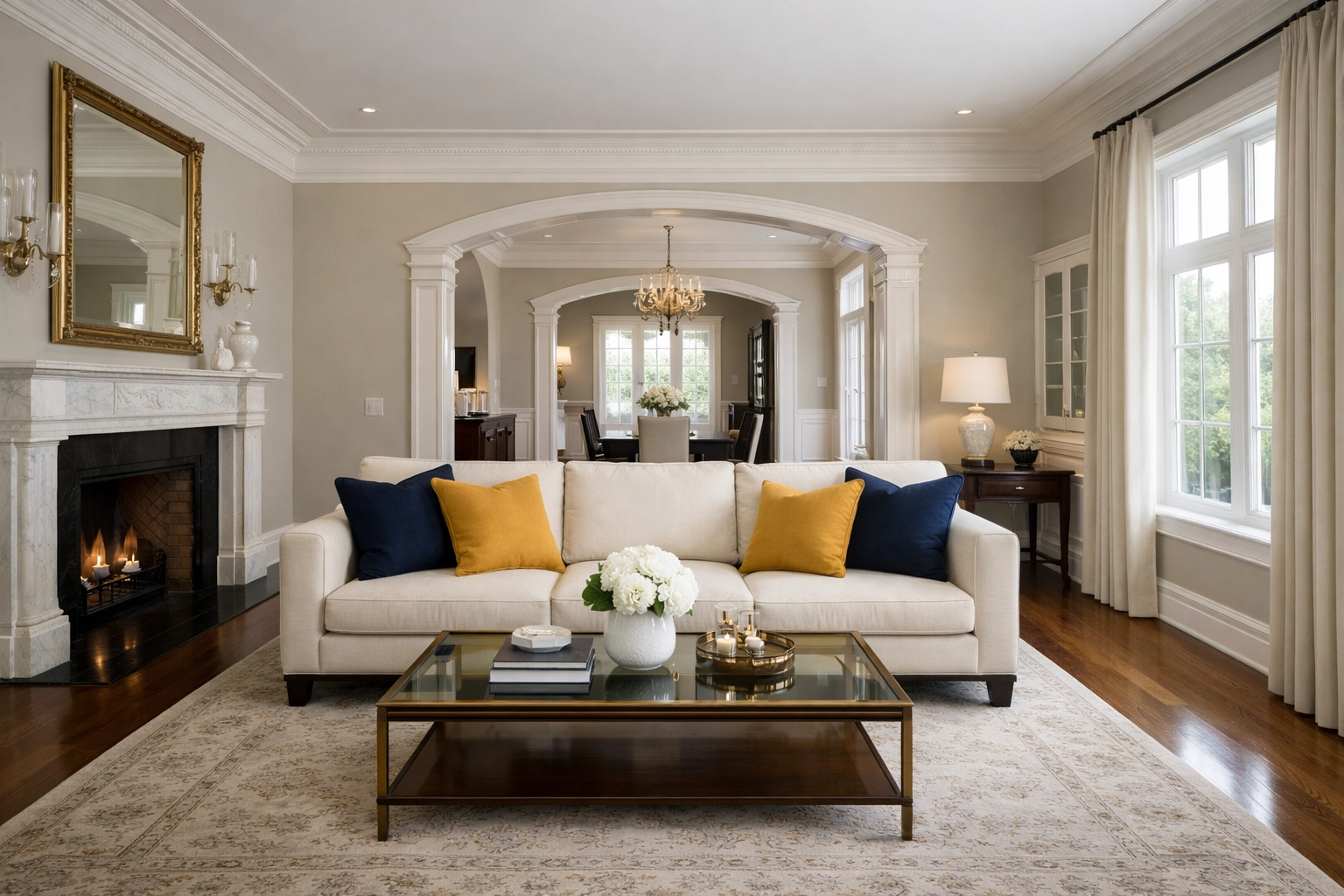 Impeccably organized living room with hardwood floors ready for house cleaning Worcester MA.