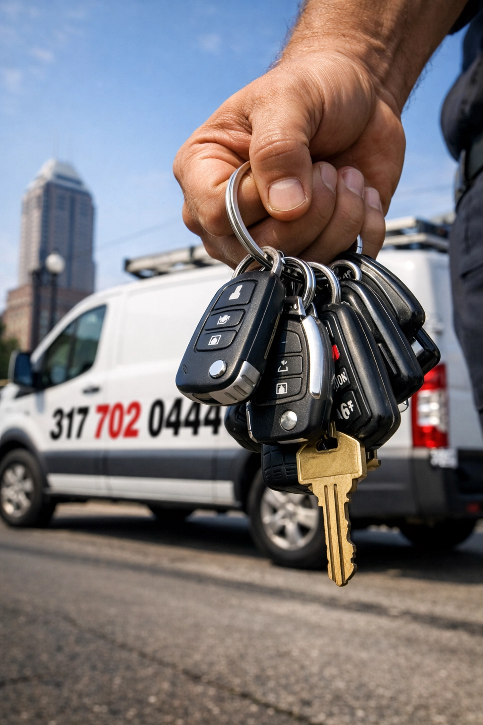 Key Boss mobile locksmith providing car key replacement in Indianapolis with a full set of transponder fobs.