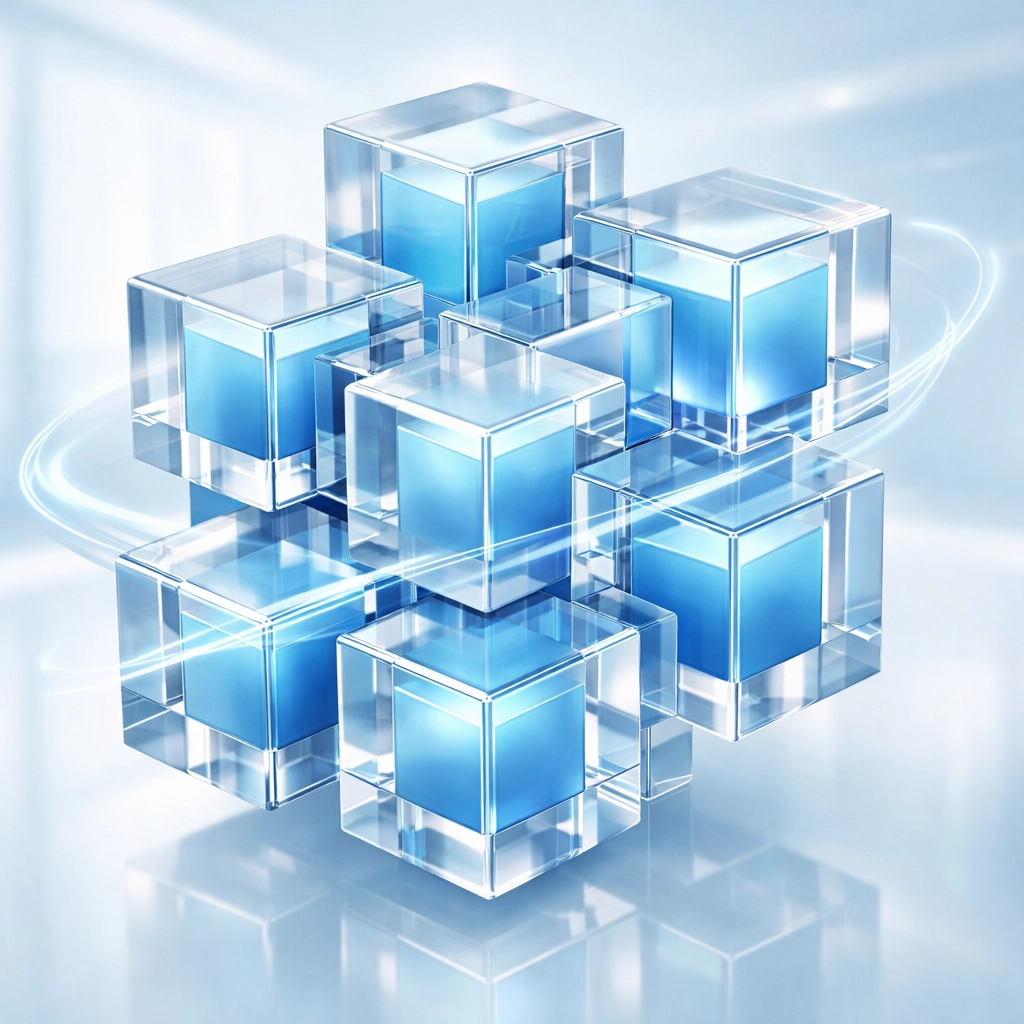Interlocking modular blocks representing an integrated custom web application and software ecosystem.