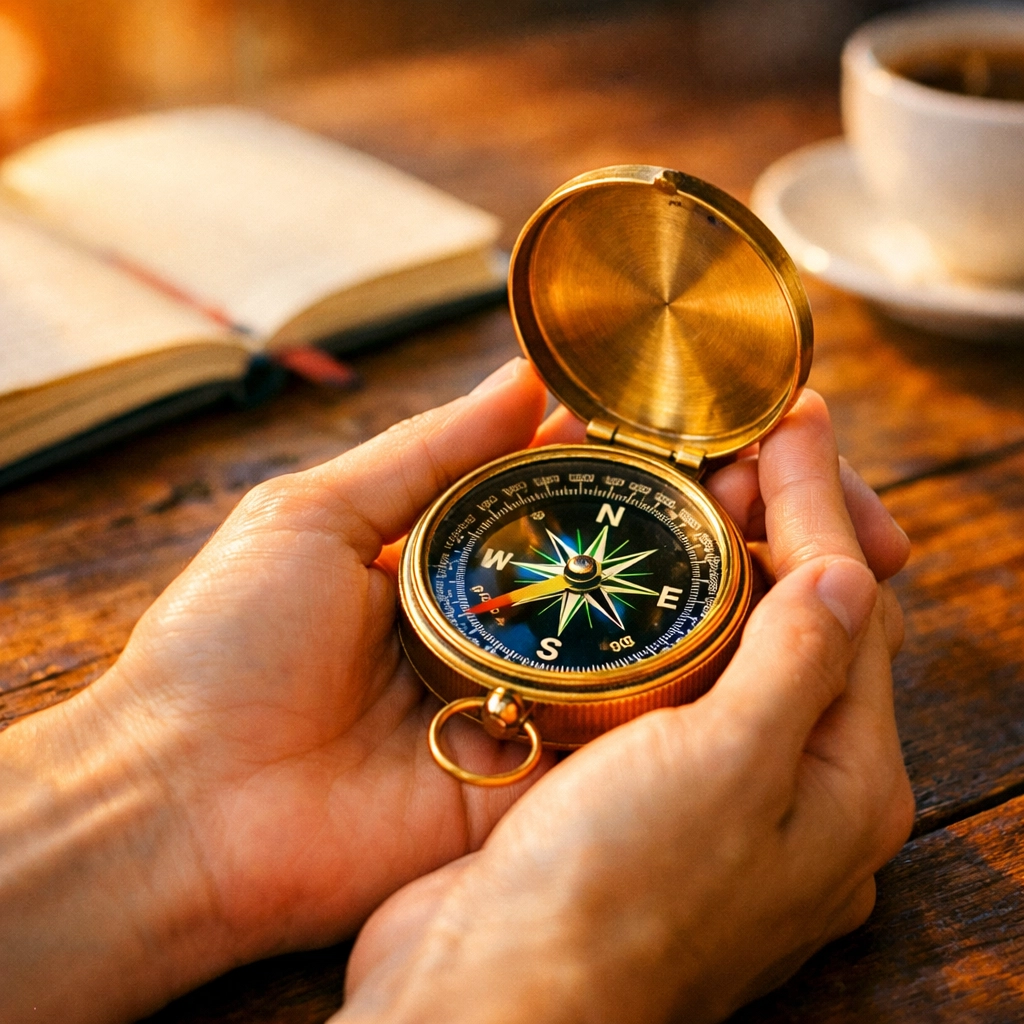 Hands holding compass representing God's guidance and direction for finding life's purpose