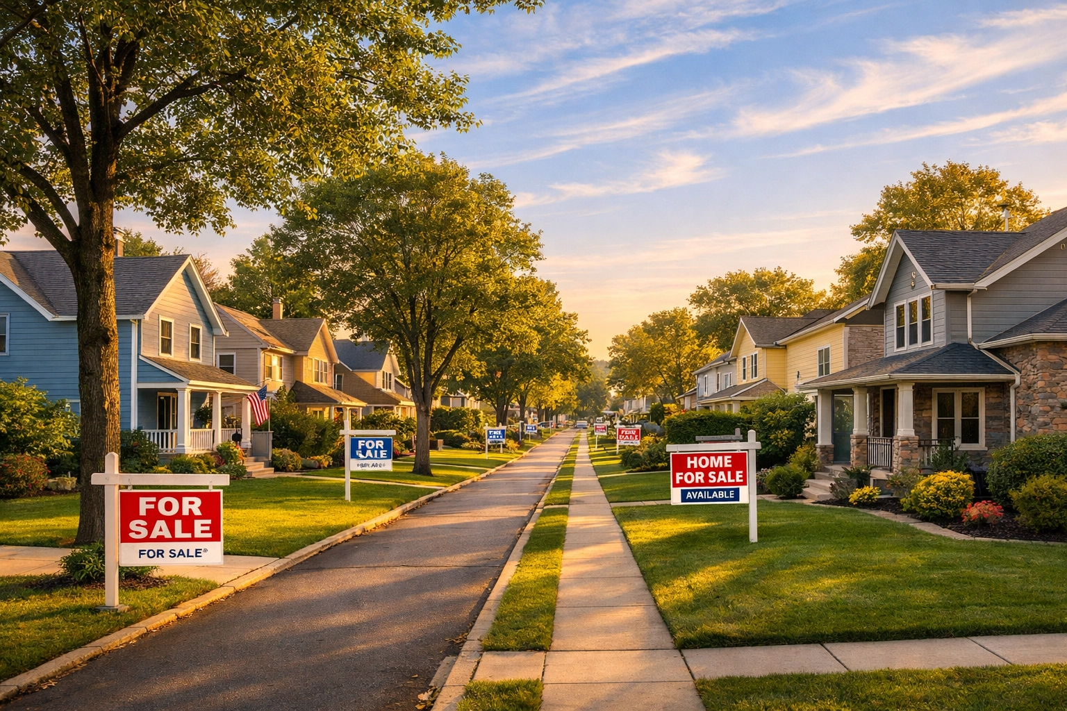 South Jersey neighborhood street with homes for sale showing rising inventory in Burlington County South Jersey neighborhood street with homes for sale showing rising inventory in Burlington County