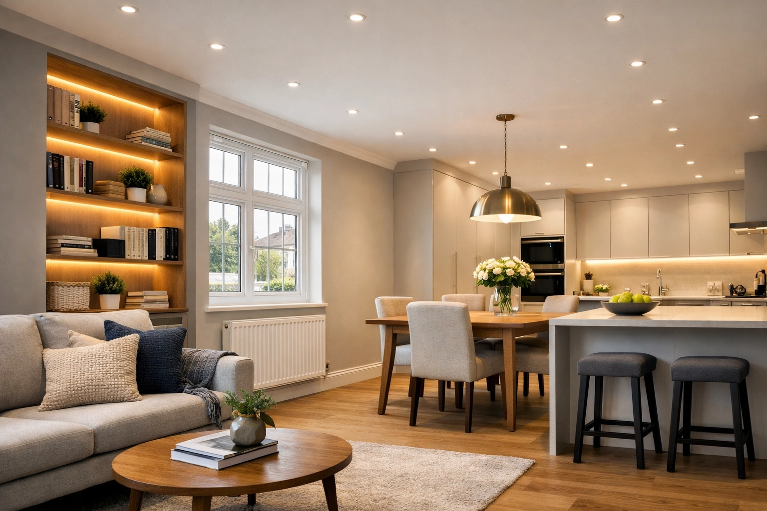 Professionally installed layered LED lighting in a modern home by expert electricians in Poole.