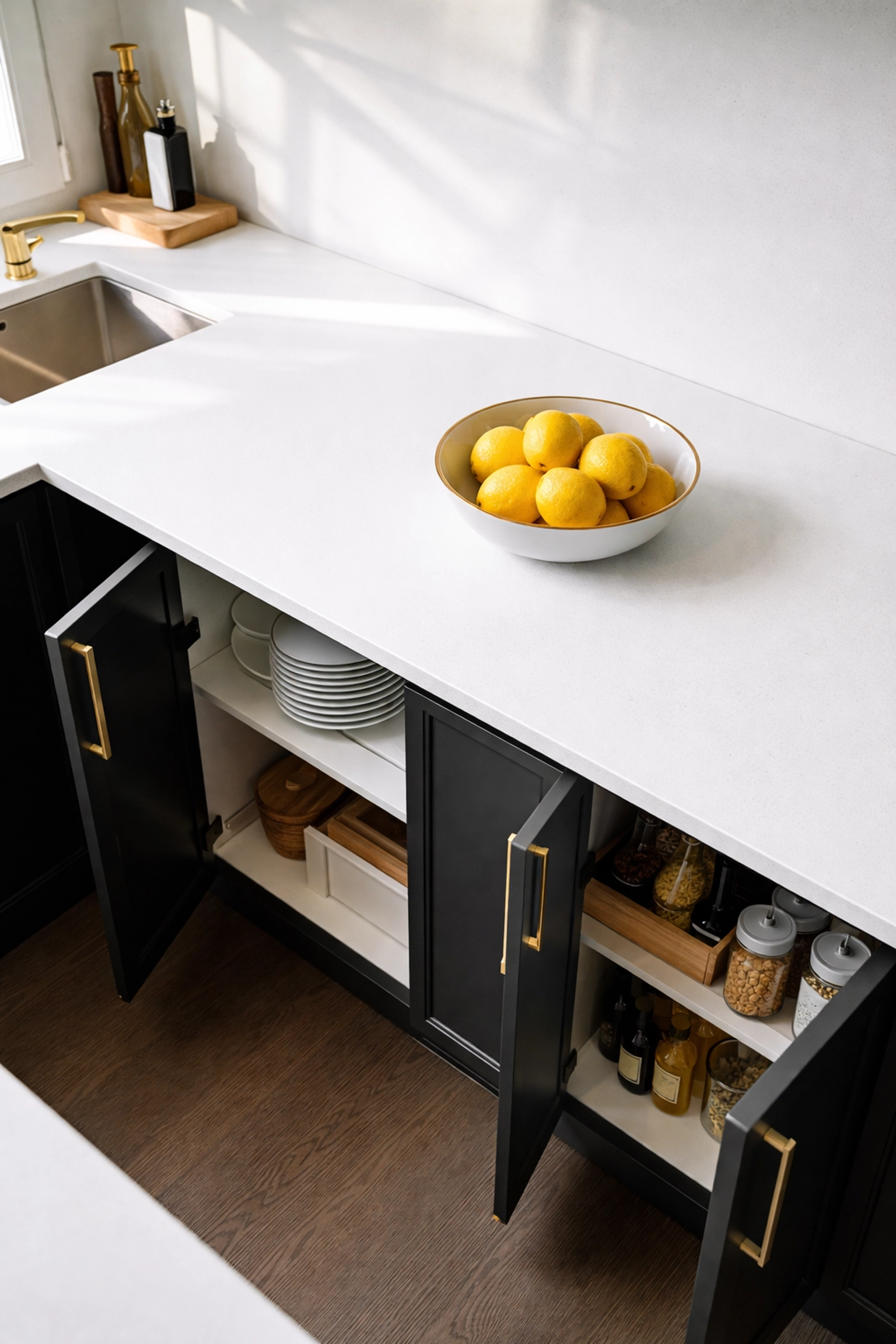 Modern Columbus kitchen staged for sale, featuring clean countertops and organized storage