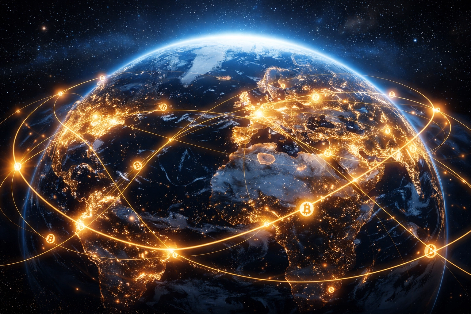 A glowing Earth connected by golden streams showcasing global Web3 payments and seamless crypto transactions.