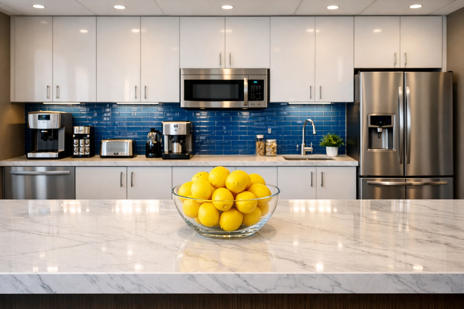 A spotless office kitchen in Holliston after a professional Office Cleaning Holliston visit.