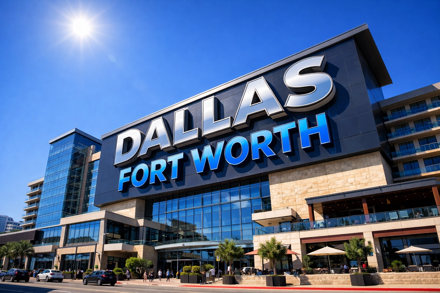 Large custom channel letter sign perfectly scaled for a major Dallas Fort Worth commercial building.
