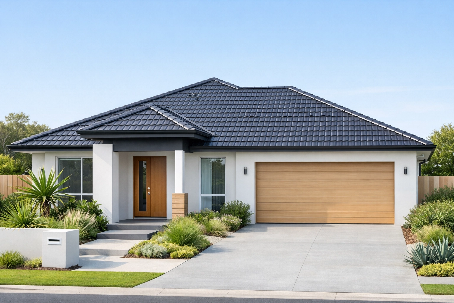 Freshly restored charcoal-grey metal roofing on a modern home in Sydney's Northern Beaches.