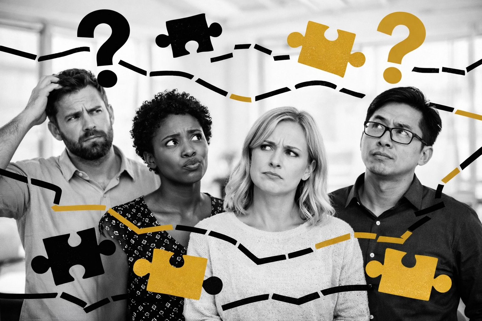 Confused employees in workplace showing culture erosion from unclear HR policies