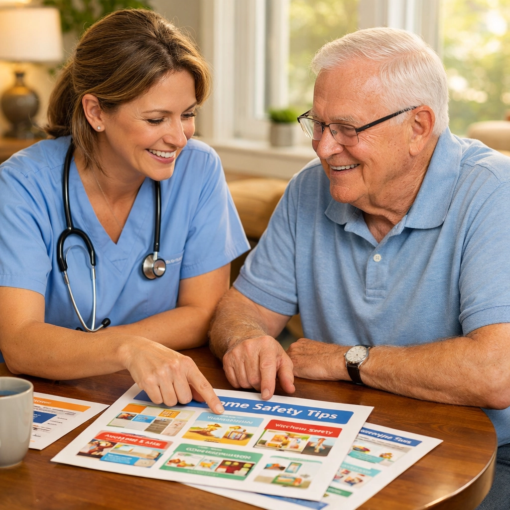 A senior consulting with a healthcare professional to create a personalized fall prevention strategy.