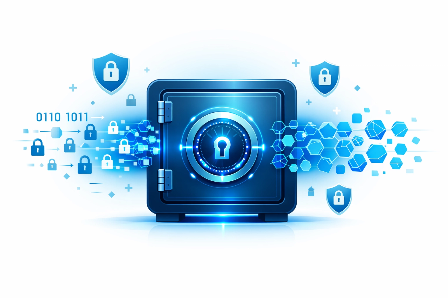 Digital safe protecting encrypted data with security shields for small business cybersecurity