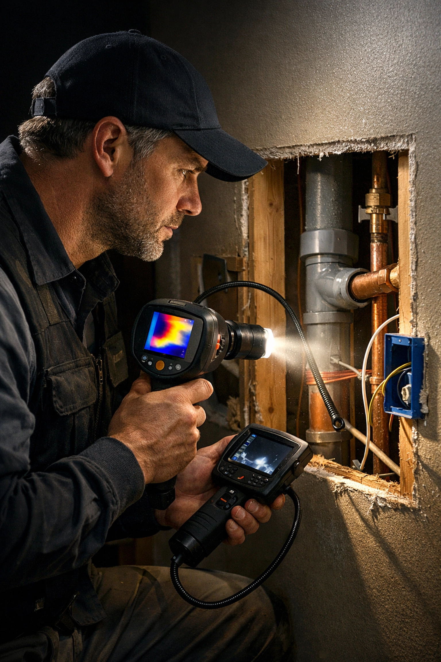 Professional home inspector examining wall structure before Orlando renovation