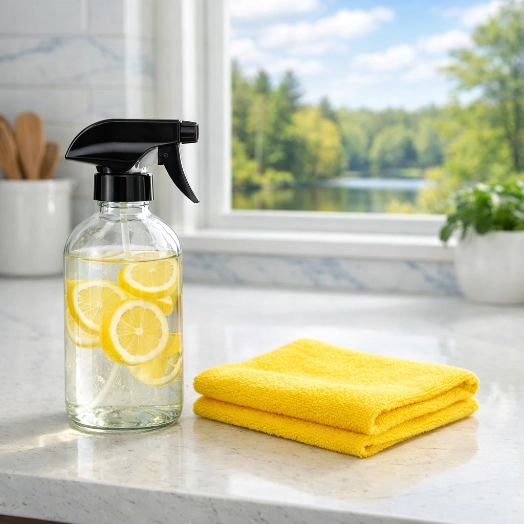 Non-toxic lemon cleaner and microfiber cloth for eco-friendly house cleaning Natick MA.
