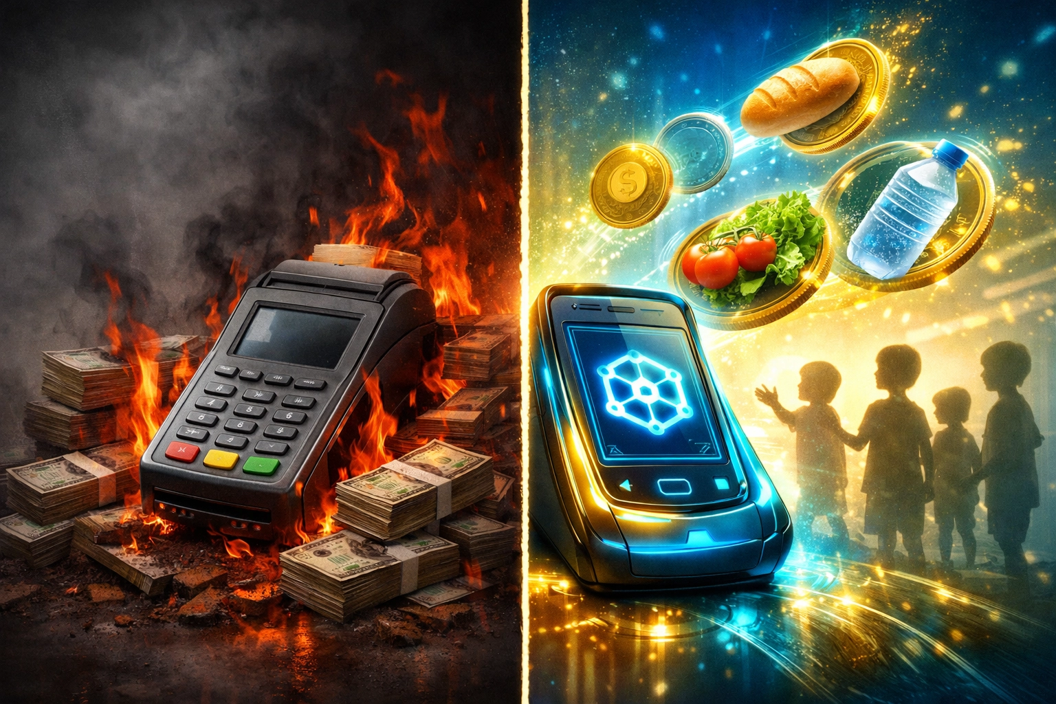 Traditional payment fees versus LarePAY blockchain payments with lower costs and charitable impact