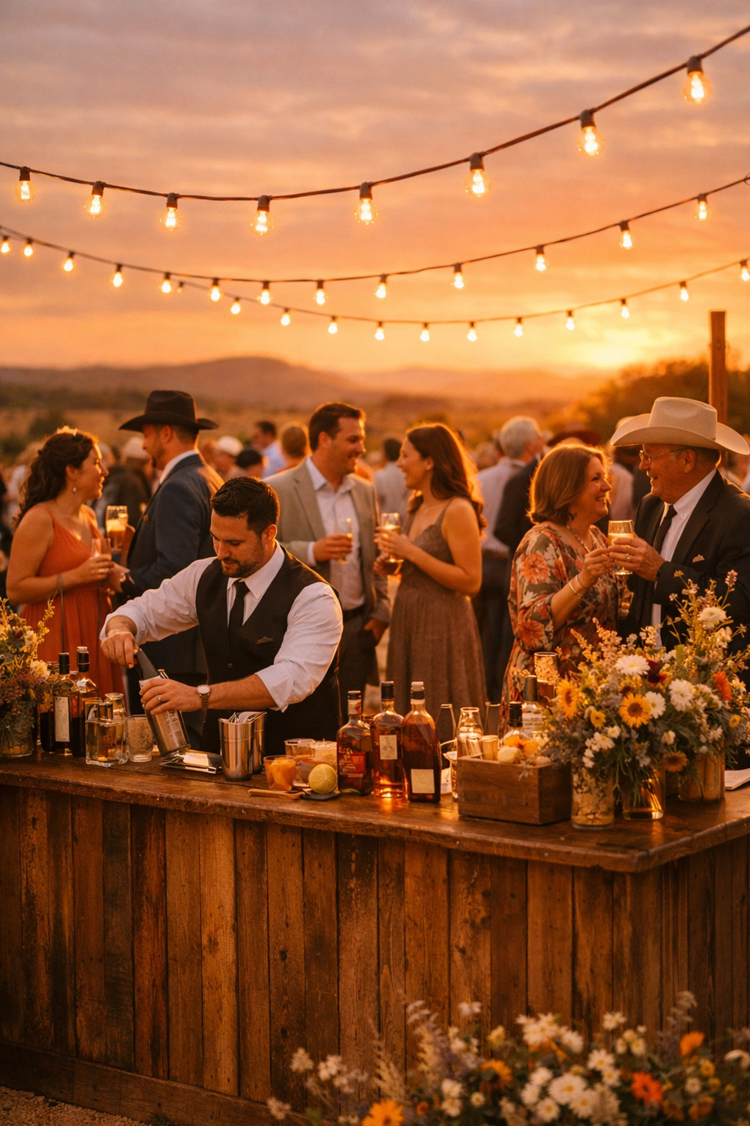 Wedding reception with professional bartender staffing in West Texas