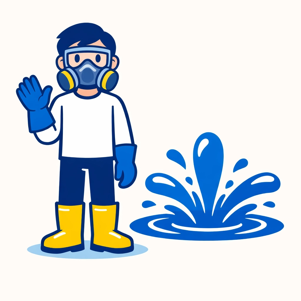 Professional in safety gear for water damage restoration and sewage clean up in Delaware County.