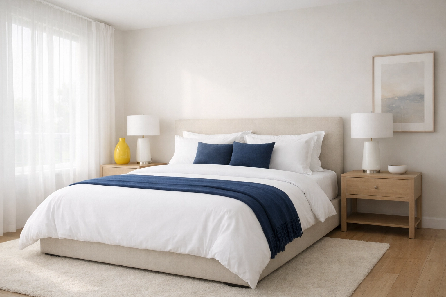 A pristine bedroom sanctuary cleaned by professional cleaners for maximum relaxation.