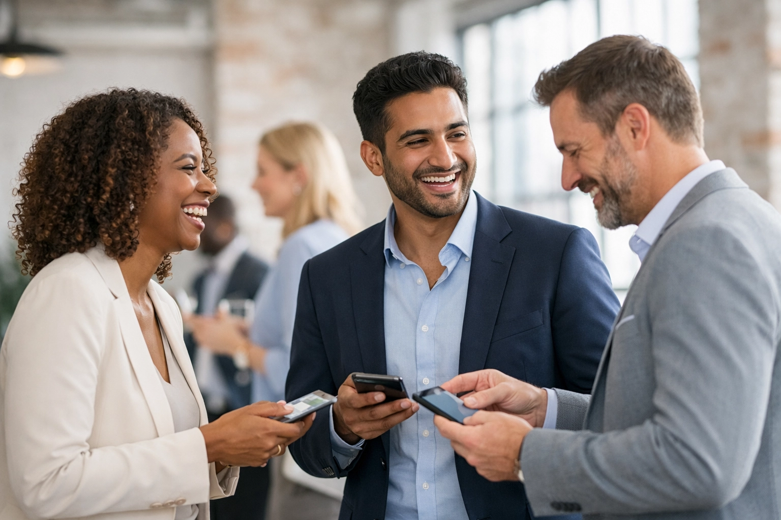 Business event photography of professionals networking at a corporate conference in a Manhattan loft.