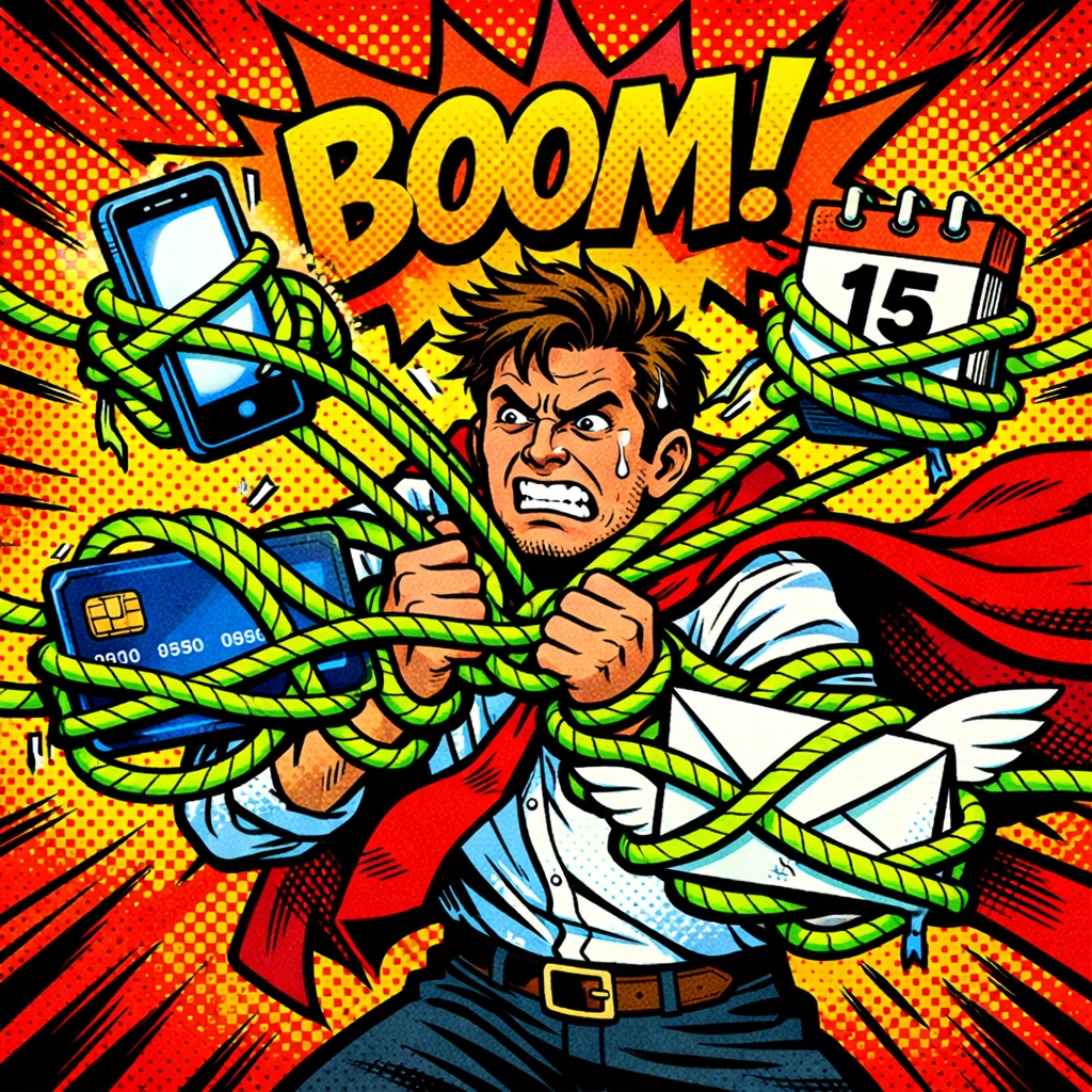 Business owner struggling to manually connect SaaS apps as human glue before automation.