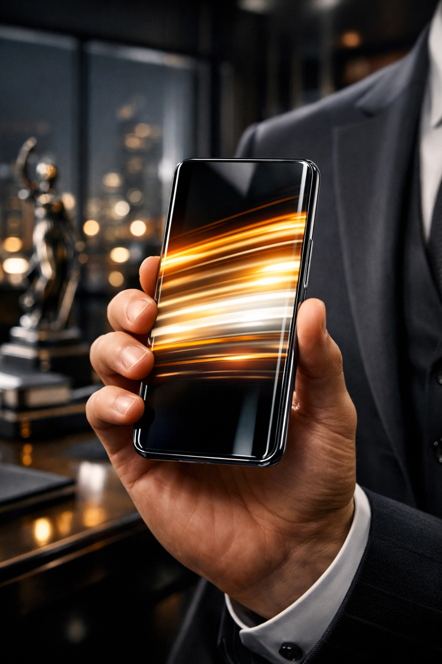 Lawyer holding a smartphone showing high-speed technical SEO performance for legal websites.