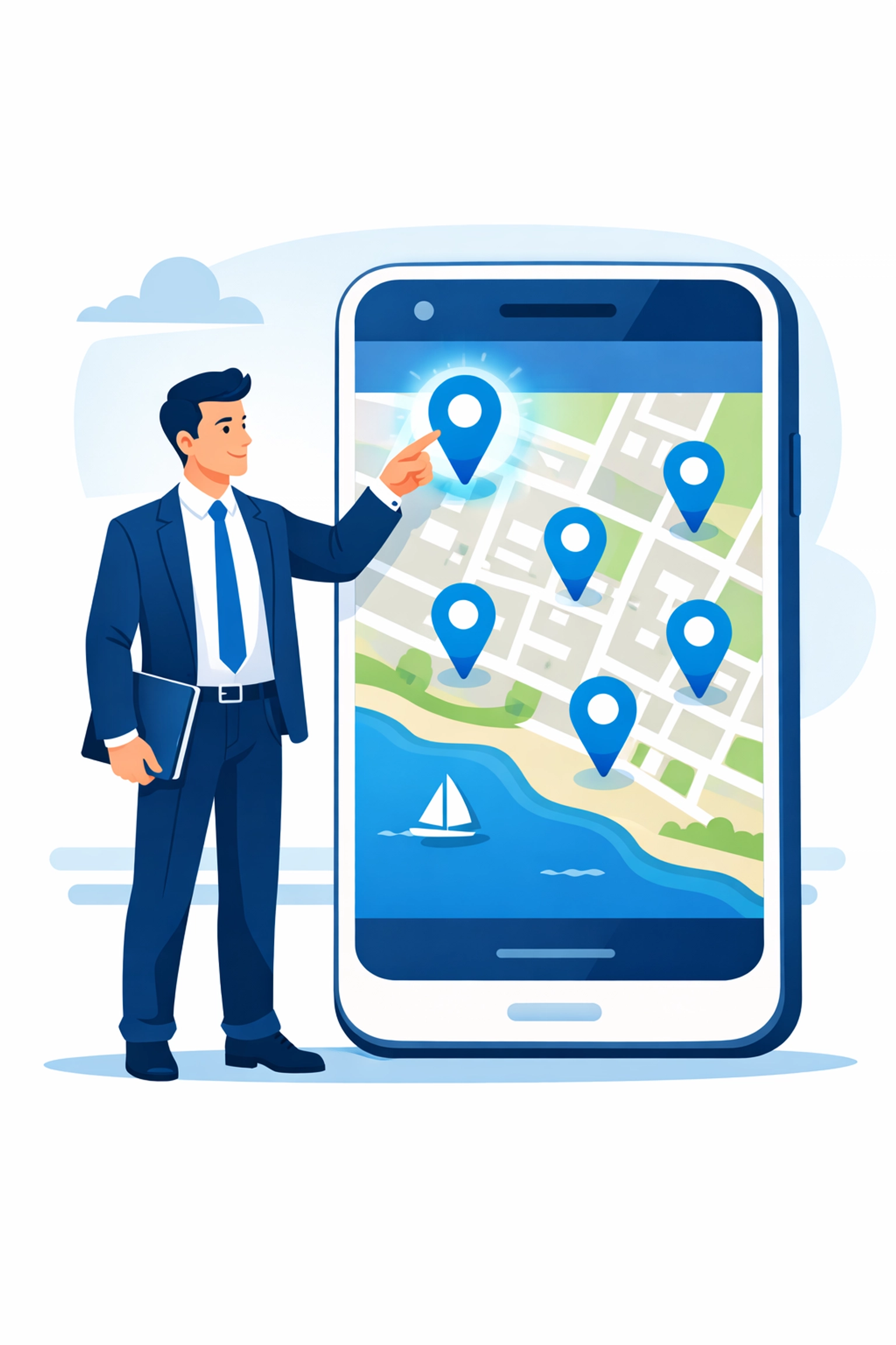 Professional highlighting a top-ranked local business pin on a map for Monmouth County SEO results.