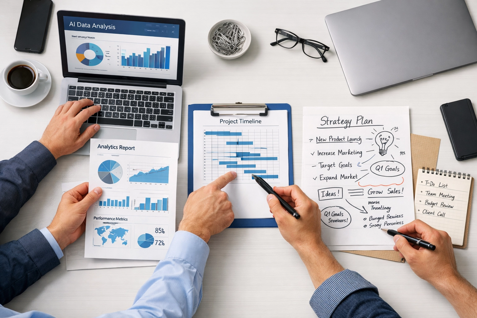 Agency and client collaborating on strategic SEO planning combining AI data with human expertise