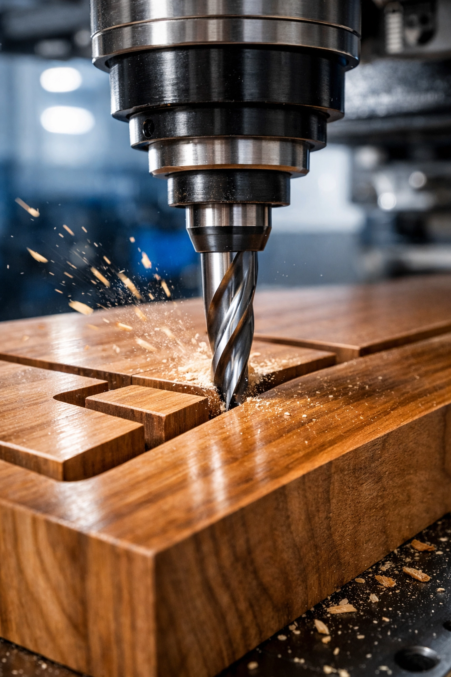 Close-up of a high-tech CNC router carving custom wooden signage in a Kona workshop.