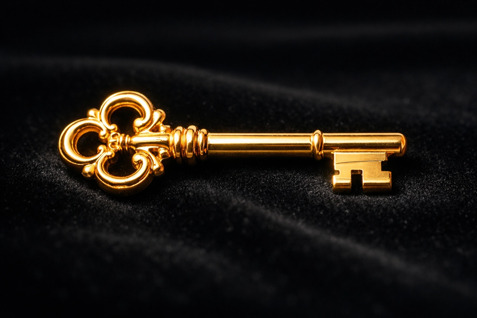 A gold house key on a black surface, representing security and compliance for property managers.