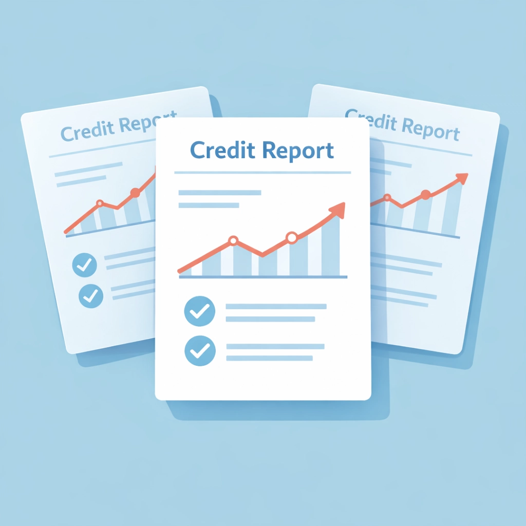 Tres reportes de crédito mostrando cómo revisar errores para limpiar tu crédito