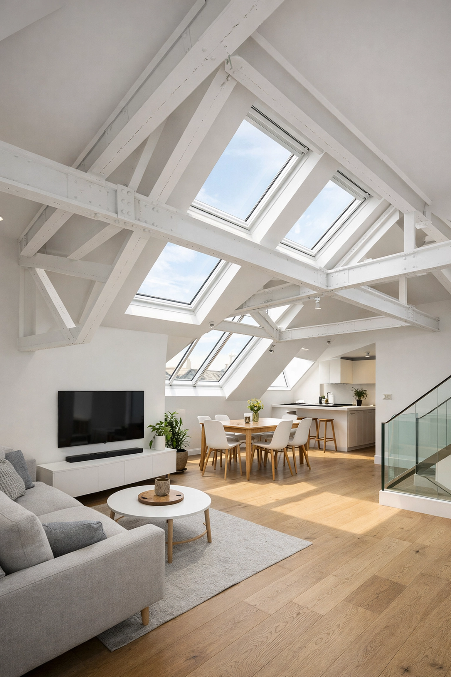 Completed London loft conversion interior featuring integrated structural engineering design