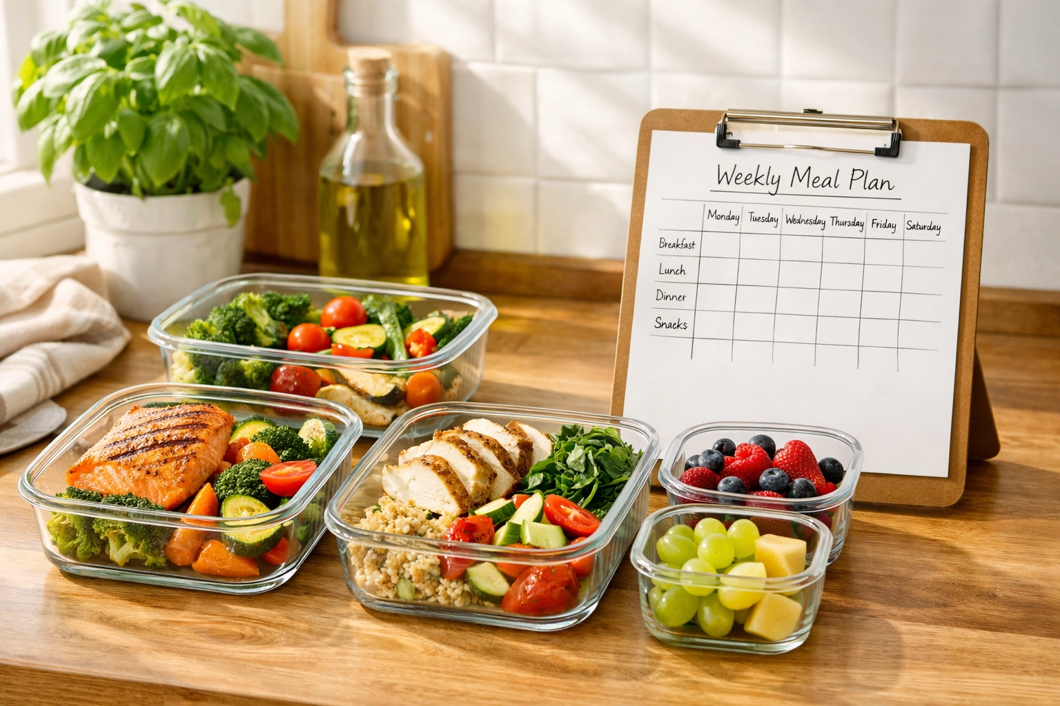 Organized meal prep containers with healthy meals for post-discharge nutrition support
